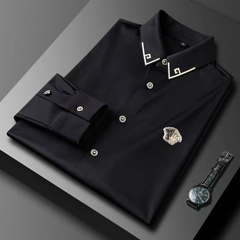 

Стиль легкой роскоши европейские товары новая деловая повседневная однотонная рубашка с длинным рукавом мужской высококачественный приталенный кардиган-рубашка на пуговицах M【recommend 45-55kg】