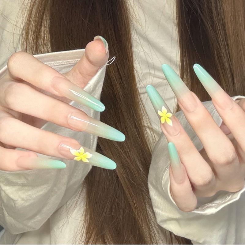 Mint Ice Flower 3D Plumeria Nail Art Stickers - Translucent Gradient, Removable & Handmade Medium (chubby hands | tall person choice)