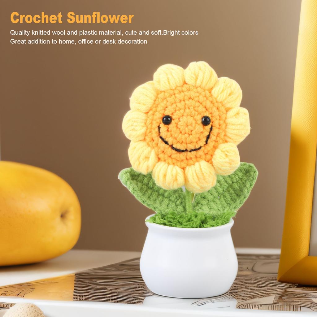 Crochet Sunflower Cute Knitted Sunflower In Pot Mothers Birthday Gift Office Desk Decor
