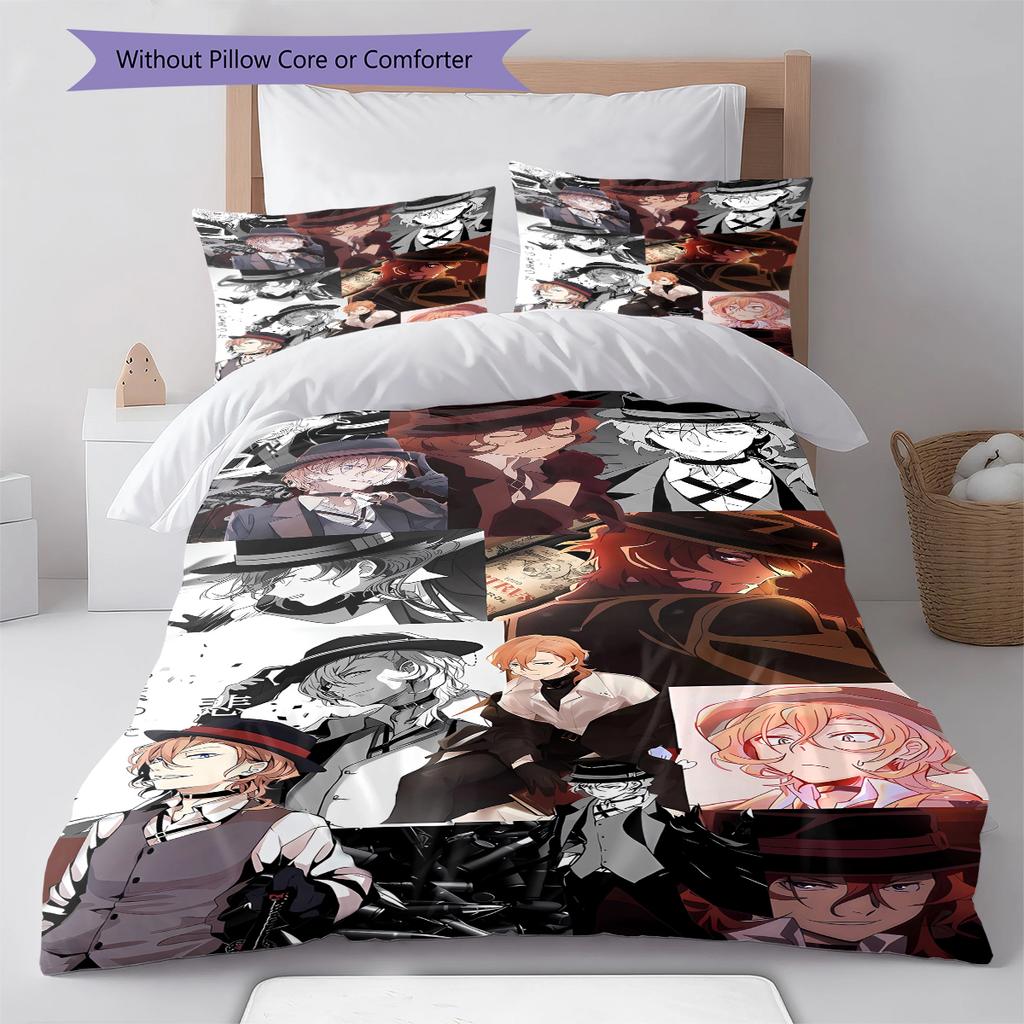 Samu Dazai Chuuya Nakahara Pattern Bedding,Quilt Set Quilt Cover Pillowcase Home Birthday Gift (1 * Duvet Cover + 2 * Pillowcase, Without Core)