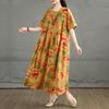 DIMANAF New 2025 Plus Size Summer Dress Women Prinitng Vintage Floral Long Casual O-Neck Dress Loose Dress Maxi