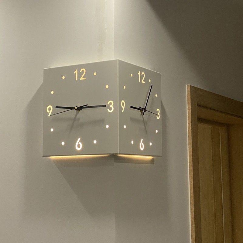 Creative Modern Double-Sided Wall Clock for Living Room – Stylish Corner Design, Minimalist Ins Style