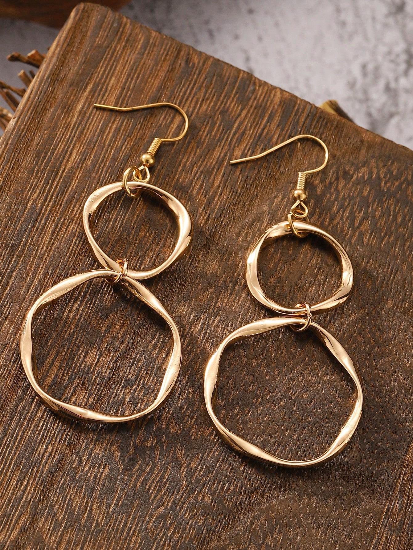 

1 пара минималистичных висячих серег Infinity Twist, креативный круглый дизайн подвески для повседневной женской одежды one-size золотой