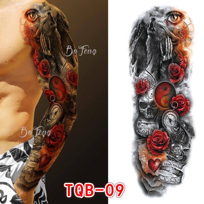Waterproof Full Arm Floral Tattoo Stickers - Cross-Border Design for Europe & America