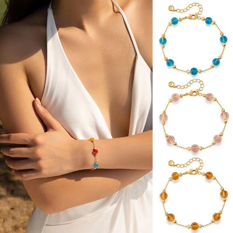Ins Wind Colored Glass Diamond Bracelet Small Fresh INS Natural Simple Model, Dopamine Handmade Chain