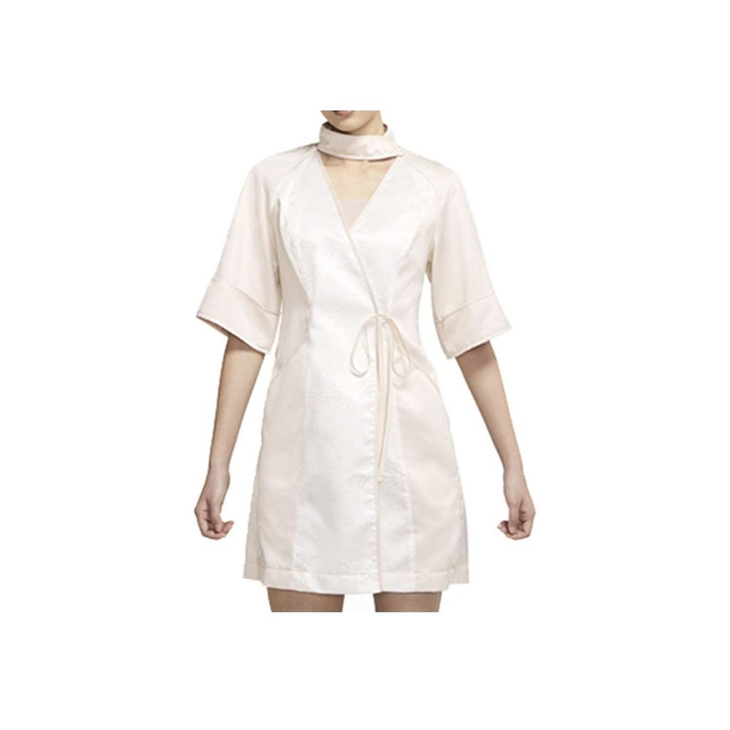 Jordan Vestido feminino casual esportivo com estampa de bloco de cores e cintura ajustável, manga curta, branco e rosa, CV3466-219