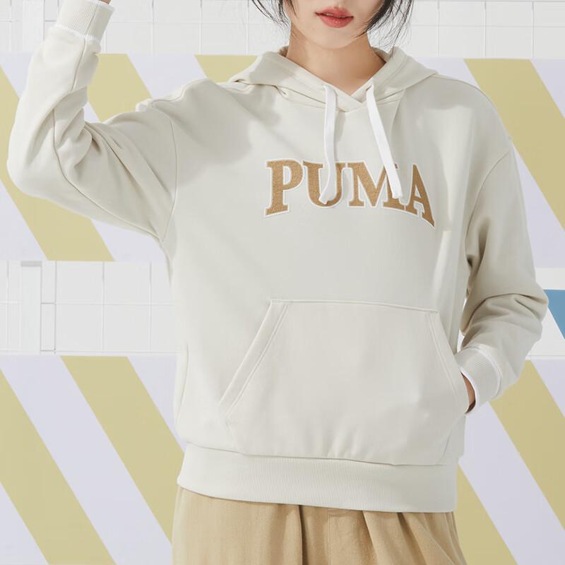 Puma Letter Print Casual Hoodie With Large Pockets Women hoodies Khaki 682176-87