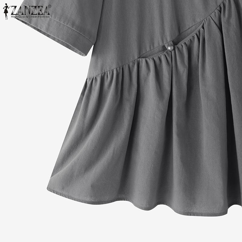 ZANZEA Women Casual Round Neck Loose Summer Cotton Short Sleeve T-Shirts