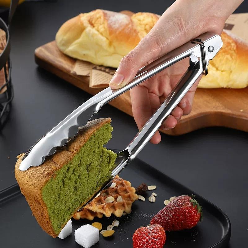 23cm Nerezové Potravinové Kleště Uzamykatelná Spona Protiskluzová Rukojeť pro BBQ Grilování Pečení Kuchyňské Servírování Salát Těstoviny (Naloženo pružinou)