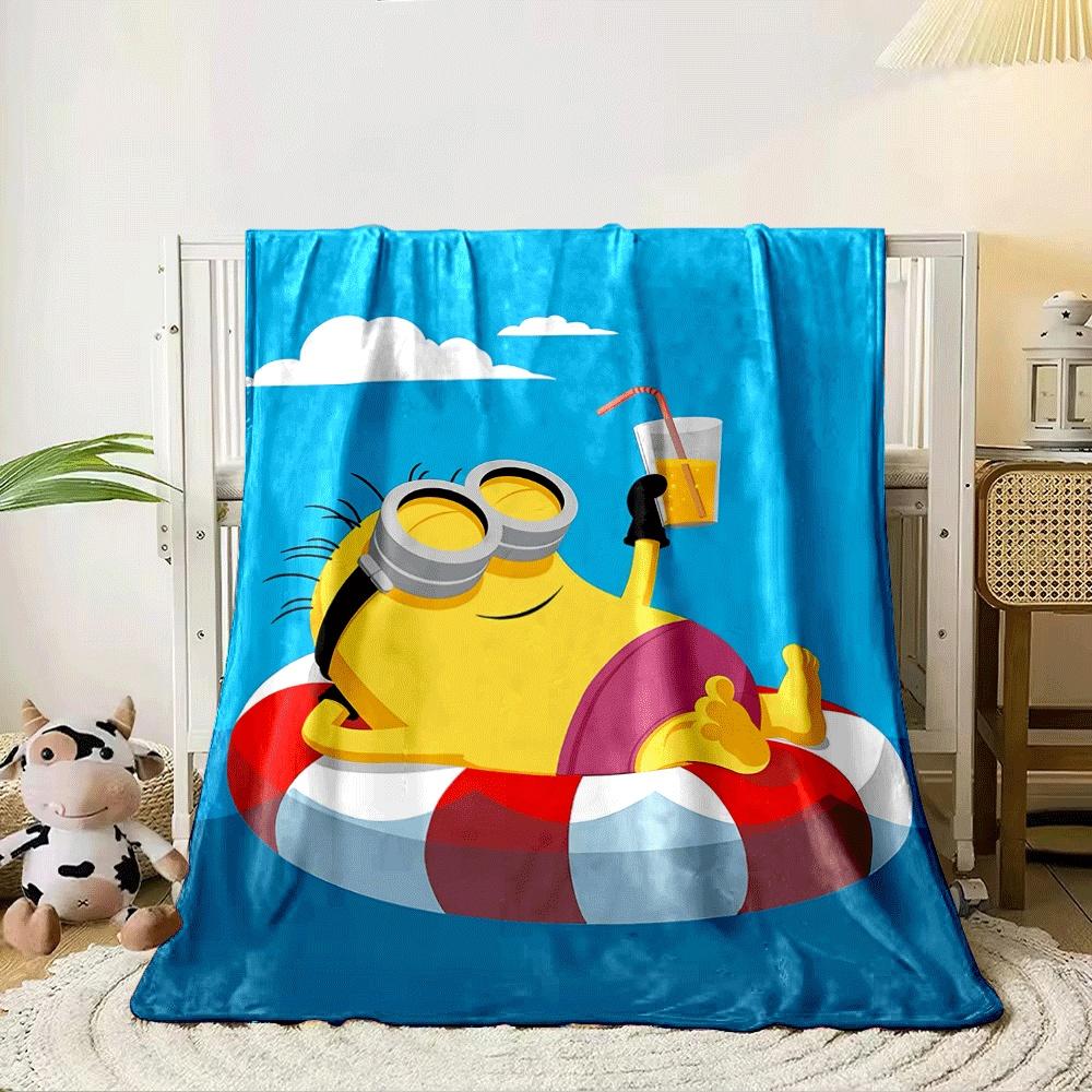 Cartoon character relaxing on a float with a drink in bright scenery. for all seasons blanket lunch break throw gift 80cm x 120cm