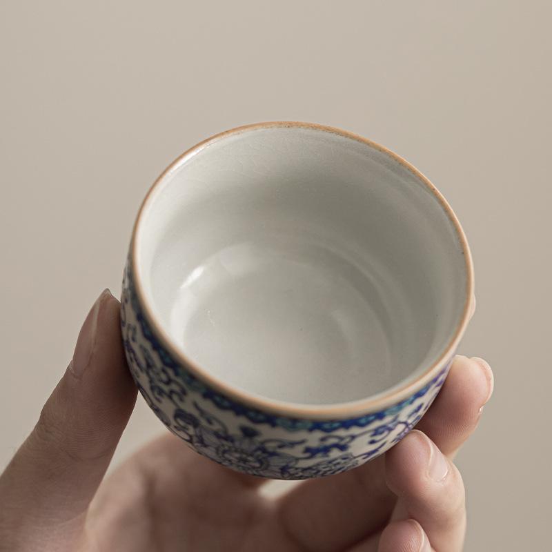 High-grade Ru kiln twisted lotus round mouth cup Chinese household ceramic light luxury tea teacup Kung Fu tea set tea cup single cup