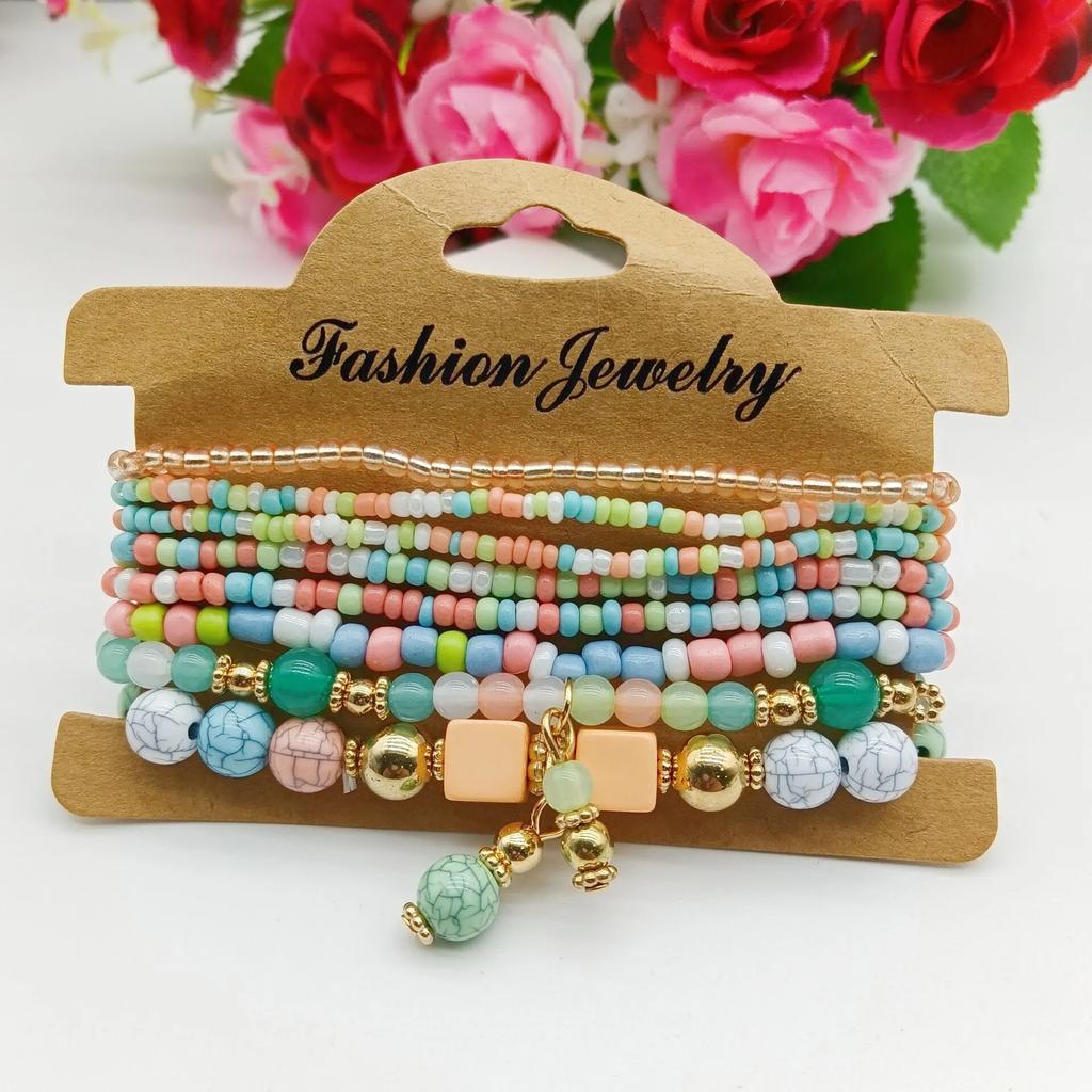 Bohemian Handmade Summer Bracelet Set For Women Colorful Seed Beads Chain Bangle Female Daily Party DIY Jewelry
