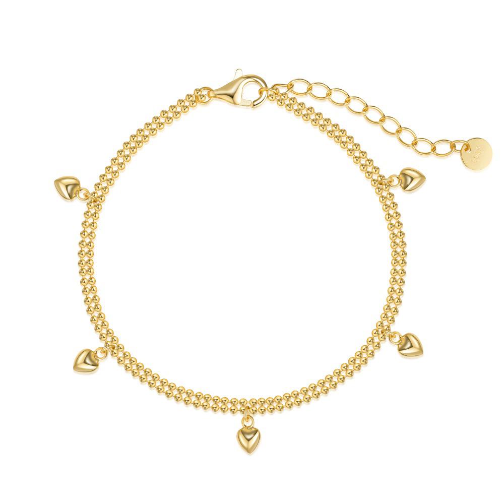 

INS Style Bestseller S925 Sterling Silver Women s Bracelet: Double Row Light Bead Chain with Heart Pendant, Gentle Hand Jewelry. 925 Silver