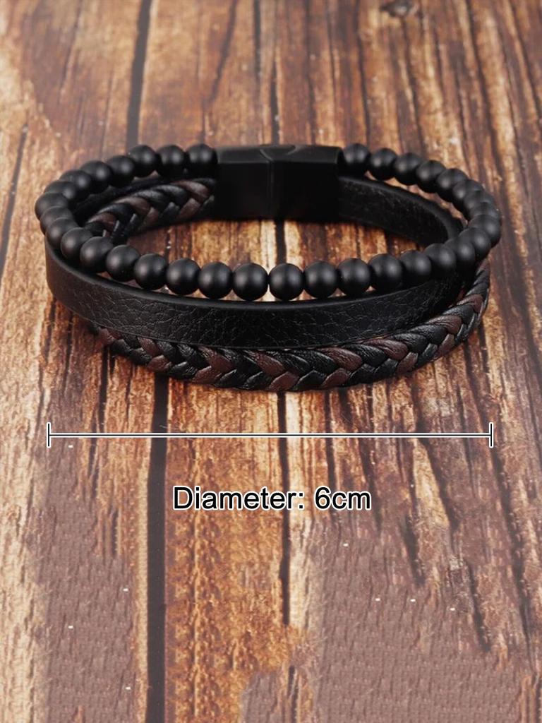 Bransoletka męska wielostylowa z kamienia wulkanicznego lub kamienia tygrysie oko oraz skóry PU, trzywarstwowa, biznesowa, rekreacyjna, prezent dla mężczyzn