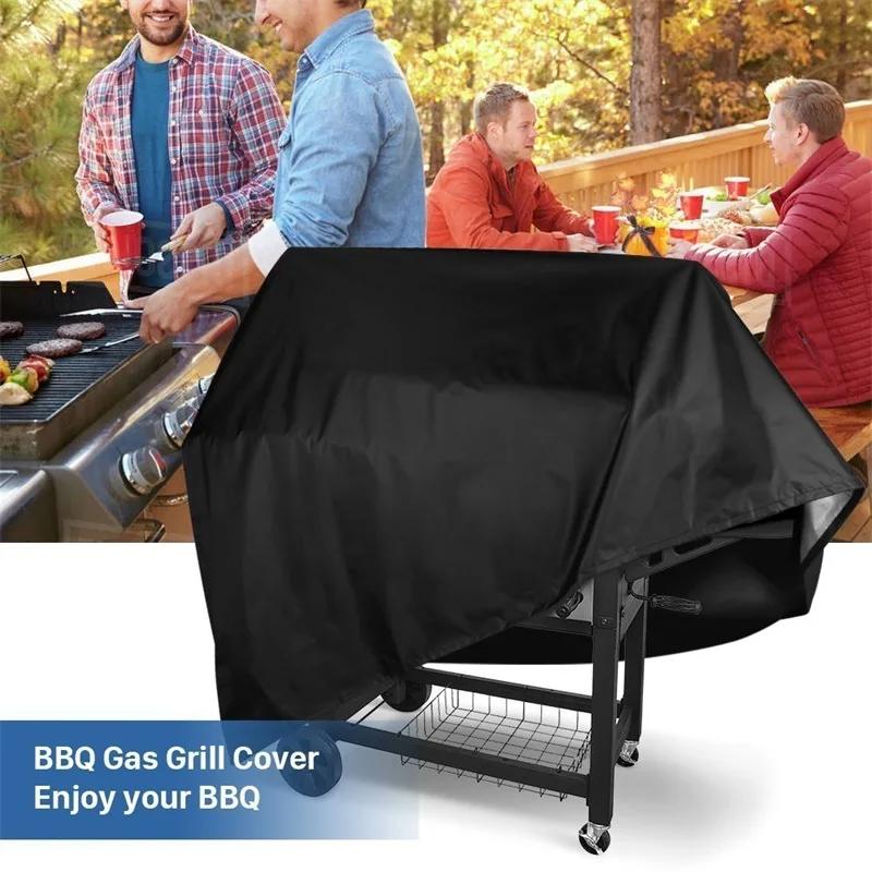 BBQ Cover Outdoor Dust Waterproof Weber Heavy Duty Grill Cover Rain Protective Outdoor Barbecue Cover Round Bbq Grill Black