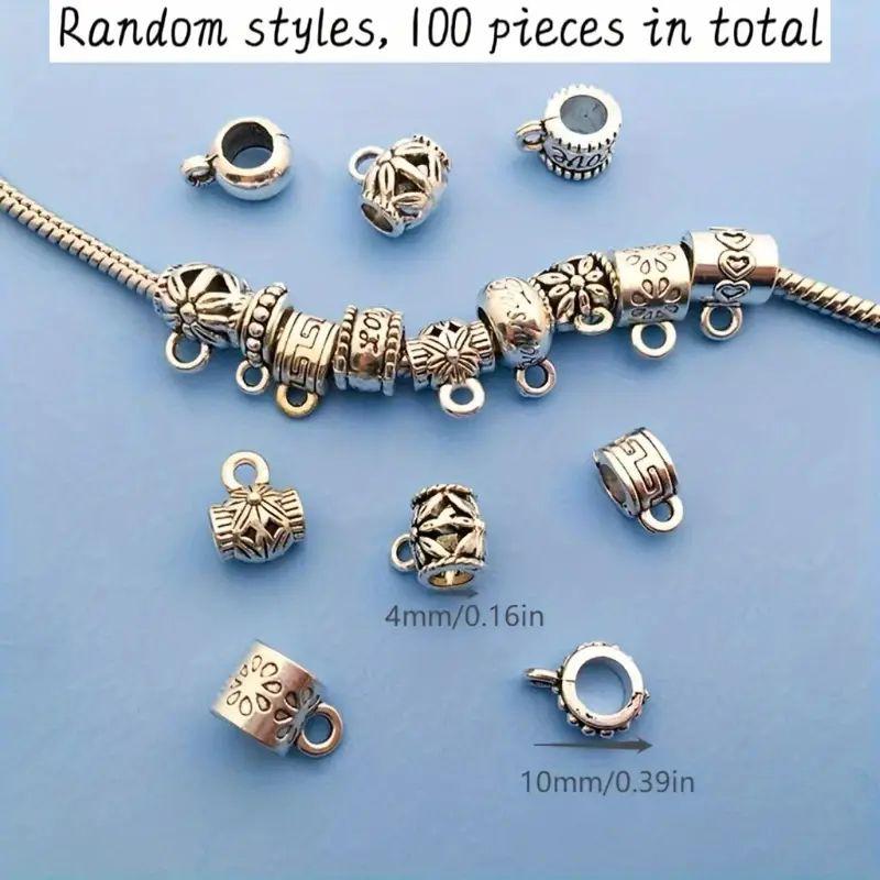 100Pcs Clasp Bail Beads Charms Bail Tube Beads, Loose Spacer Bead Hanger Charm For Jewelry Making DIY Necklace Bracele