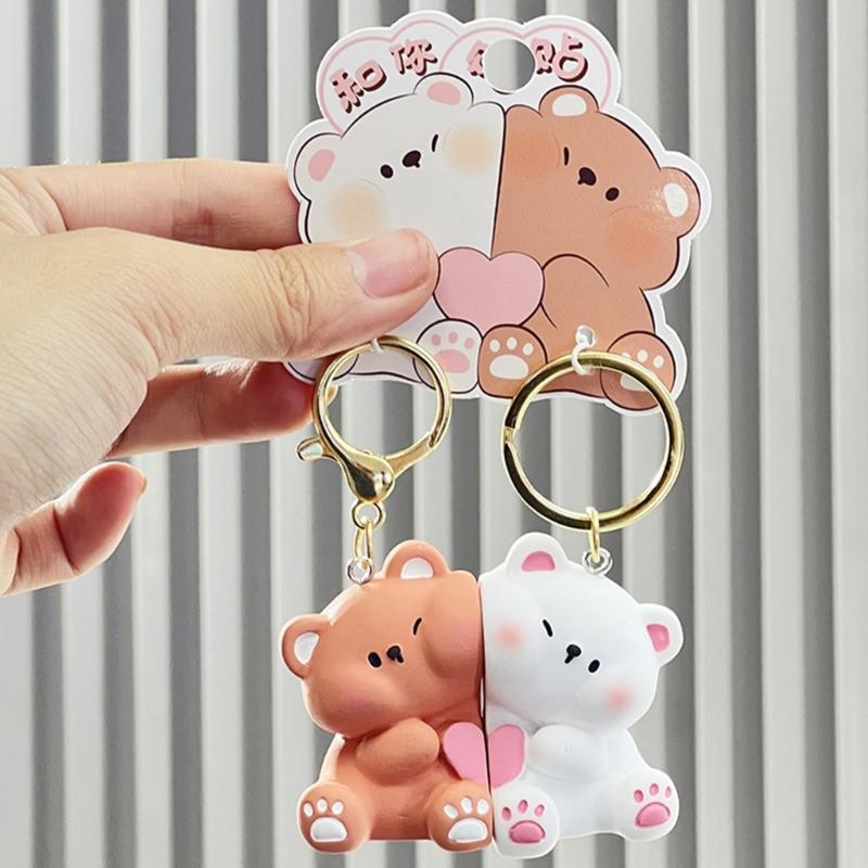 Cartoon Bear Couple Magnetic Keychain Set Resin Love Themed Keyring for Couples and Friend Bag Decoration Accessories