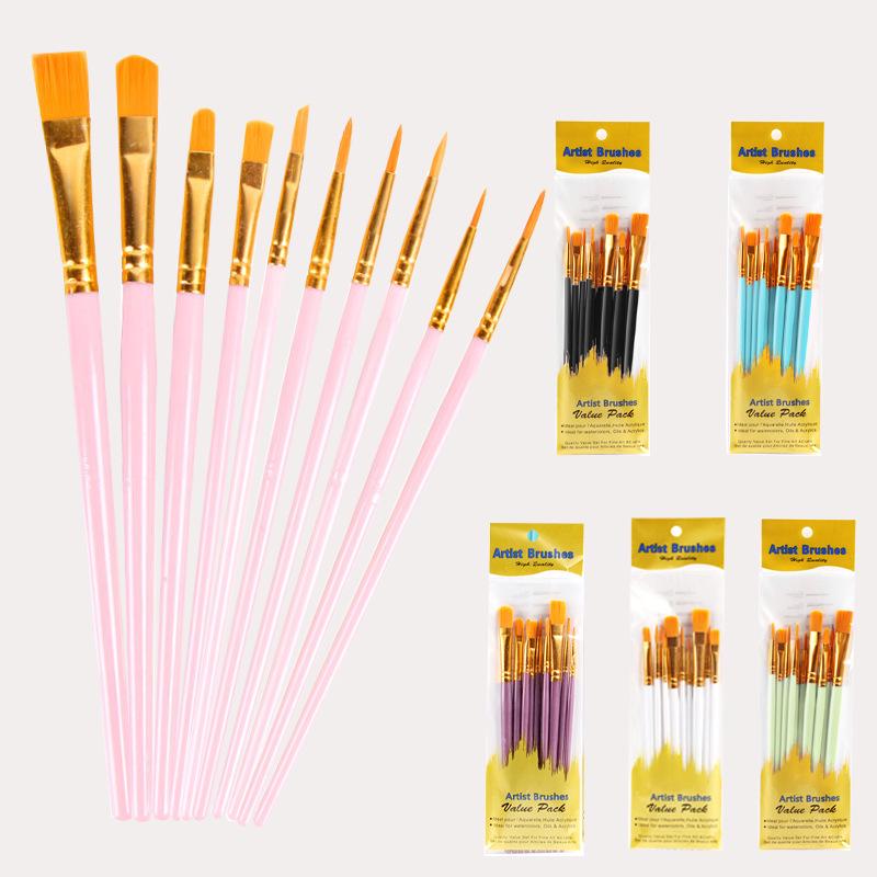 10-Piece Pearlescent Blue Oil & Watercolor Brush Set with Plastic Handles