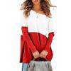 Women’s Causal Loose Pockets Sweater Color Block Knit Pullover Off Shoulder Tops