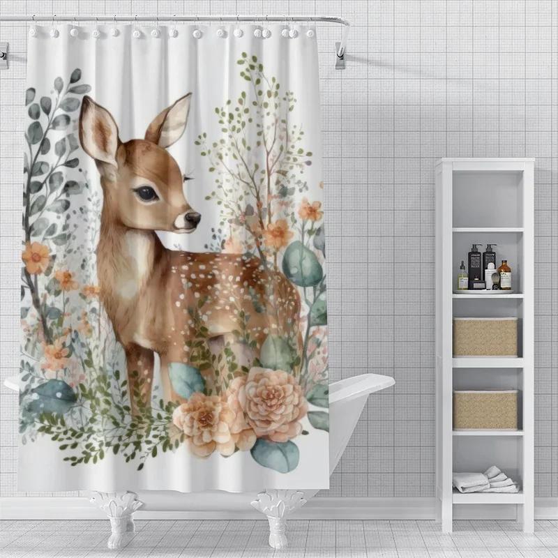 Home Decoration Shower Curtains For Bathroom Waterproof Curtain Fabric Modern Nordic Style Living Room Merry Christmas Winter