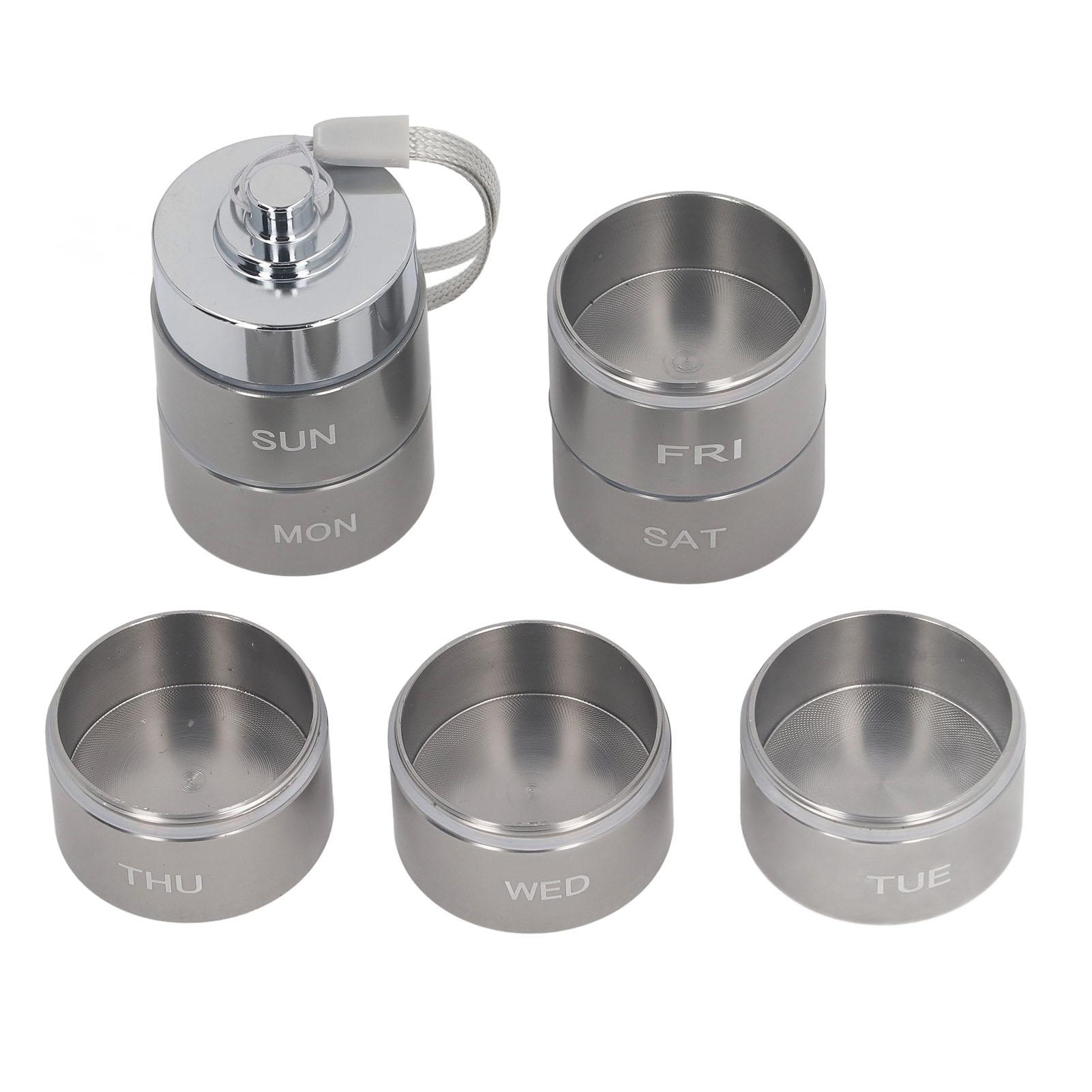 

Еженедельный органайзер для лекарств Водонепроницаемая коробка для лекарств на 7 дней Алюминиевый сплав Съемный еженедельный органайзер для лекарств серый