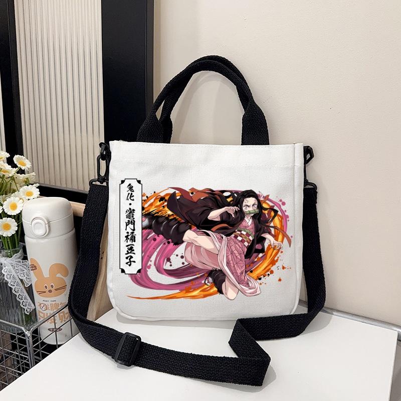 Anime Demon Slayer Canvas Crossbody Bag Cartoon Figures Print Shoulder Bags Fashion Minimalist Commuting Storage Handbag Gifts
