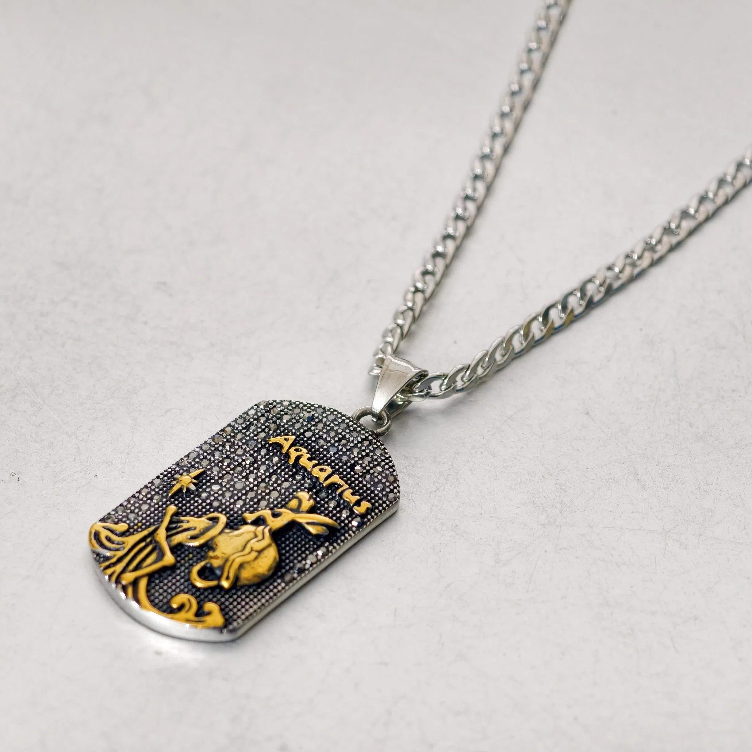 

Панк Зодіак 12 Сузір їв Кулон Нержавіюча Сталь Бирка-Кольє для Чоловіків Двоколірний Колір Вечірні Прикраси Подарунок 50cm