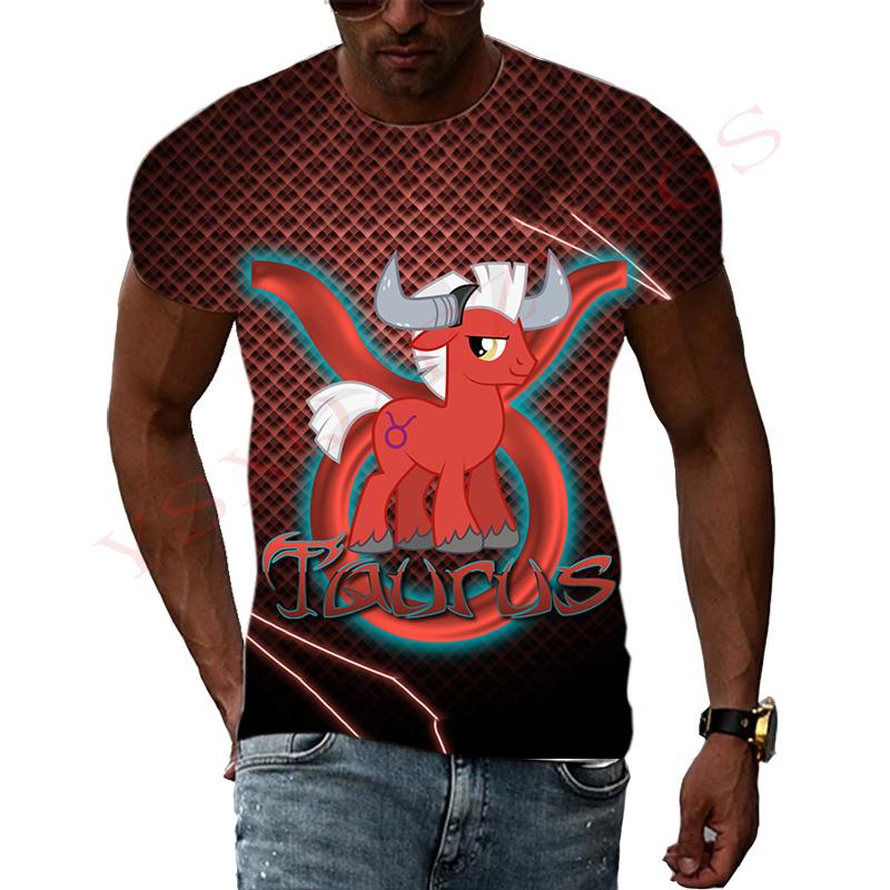 Taurus Story Domineering Fashion Original 3D Harajuku Printing Mighty Personality Men And Women Short-Sleeved Round Neck T-shirt