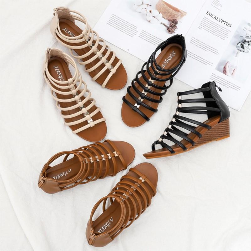 Retro Hollow Roman Sandals Female Summer New Wedges Open Toe Comfortable Fashion Sandals Zandalias De Mujer De Moda C255