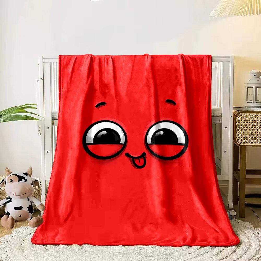 Playful cartoon face with big eyes and tongue sticking out on red. for all seasons blanket lunch break throw gift 80cm x 120cm
