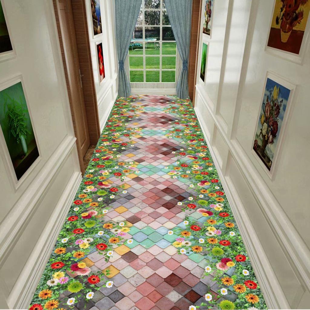 Autumn Style Long Lobby Carpet Fresh Green Grass Pattern Stairway Hallway Home Corridor Carpet Aisle Party Wedding Red Area Rugs
