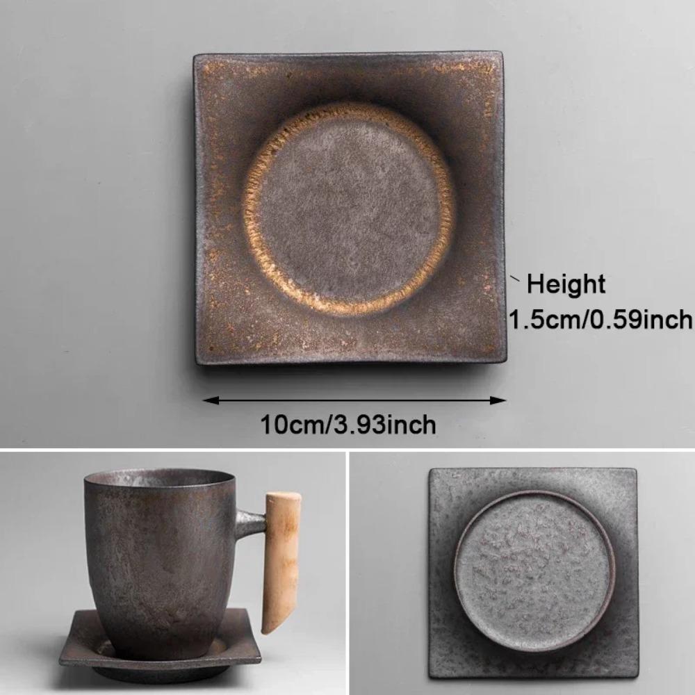 Japanese Vintage Tea Cup Set Ceramic Coffee Mug Rust Glaze Milk Cafe Cup with Wood Handle Water Cup Teacup Home Office Drinkware