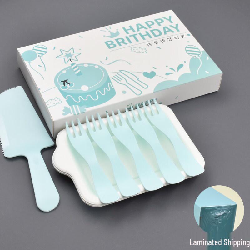 ZISIZ Disposable Paper Pulp Cake Plate and Cutlery Set