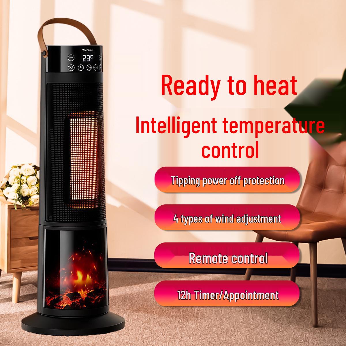 Smart Voice-Controlled Vertical Electric Heater with Flame Simulation and Remote Temperature Control