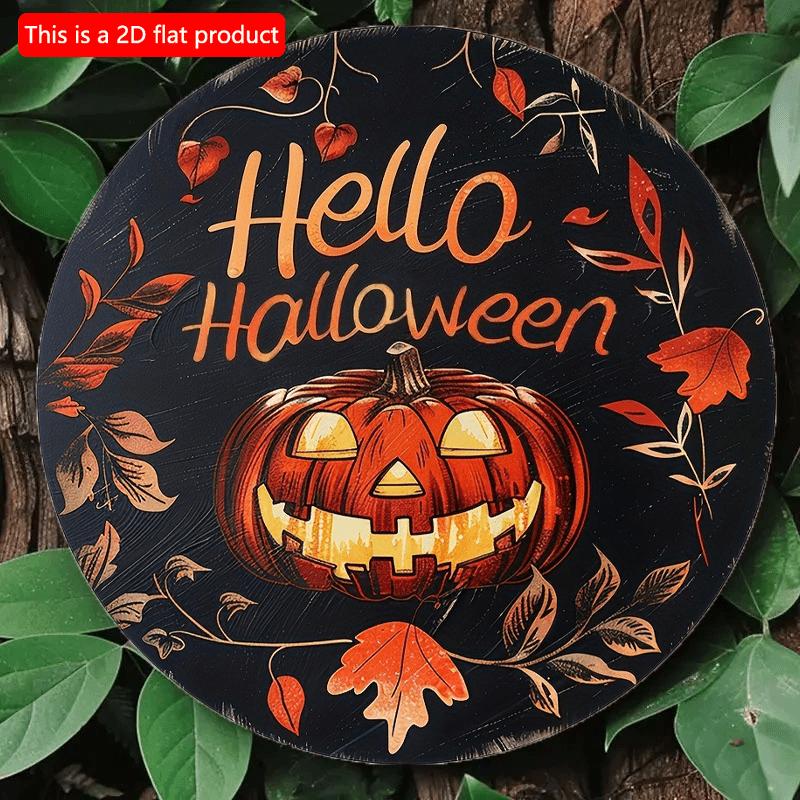 2d Flat 20*20cm, Halloween Home Decoration, Halloween Horror Pumpkin, Circular Wooden Logo, Creative Decoration, for Home, Kitchen, Garden, Bedroom