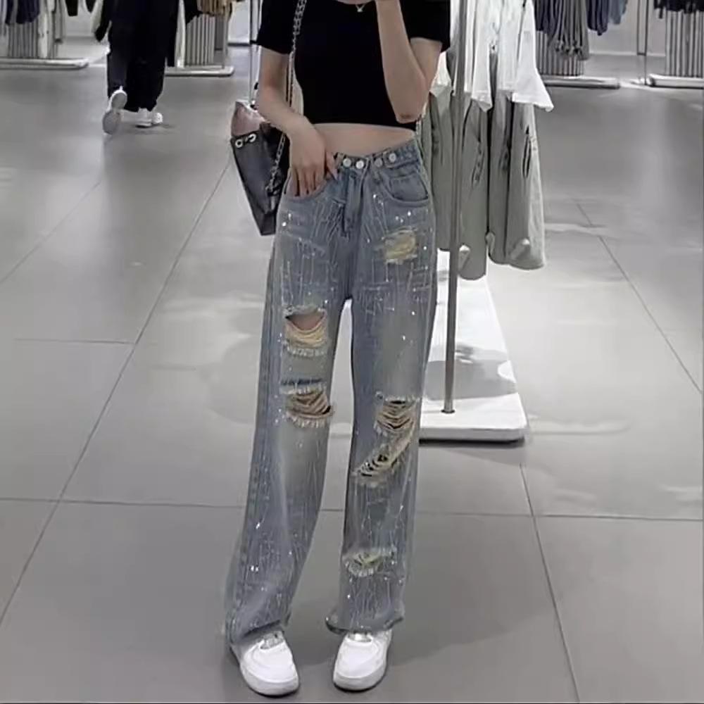 

High-Waisted Ripped Diamond Flash Wide-Leg Jeans 3XL