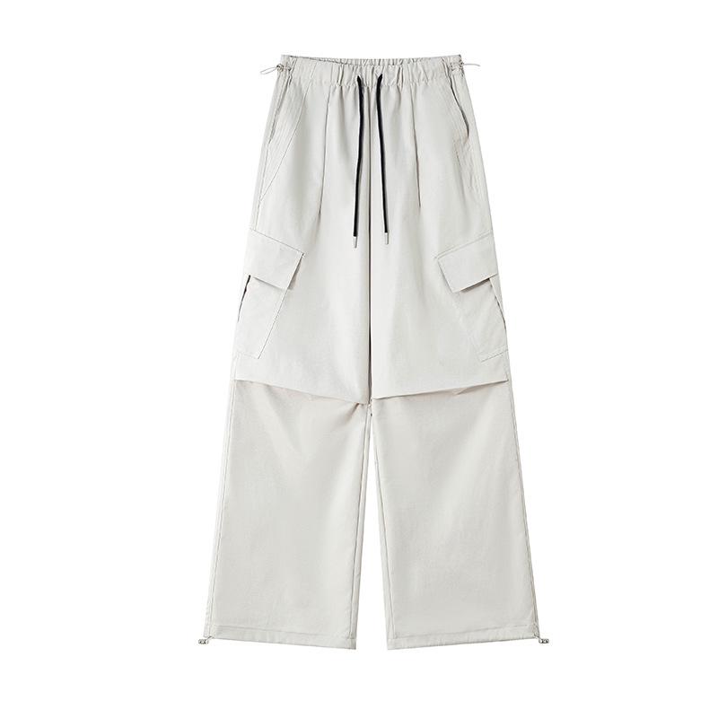 High Waist Wide Leg Paratrooper Pants - Casual Autumn Floor-Length Sportswear