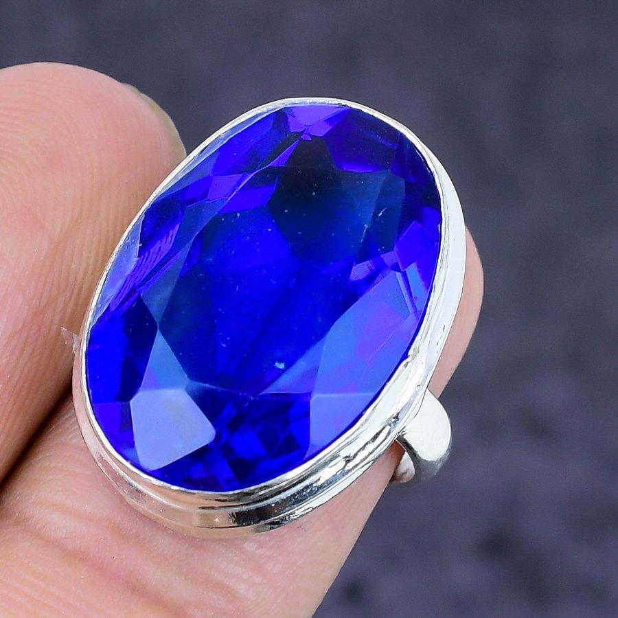 London Blue Topaz Gemstone Handmade 925 Sterling Silver Jewelry Ring Size 4 w5e15