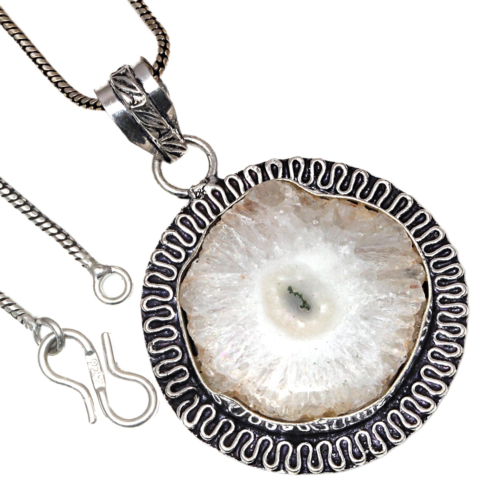 

Pendant Solar Drusy Gemstone Valentine Day Ethnic Silver Jewelry 2.75