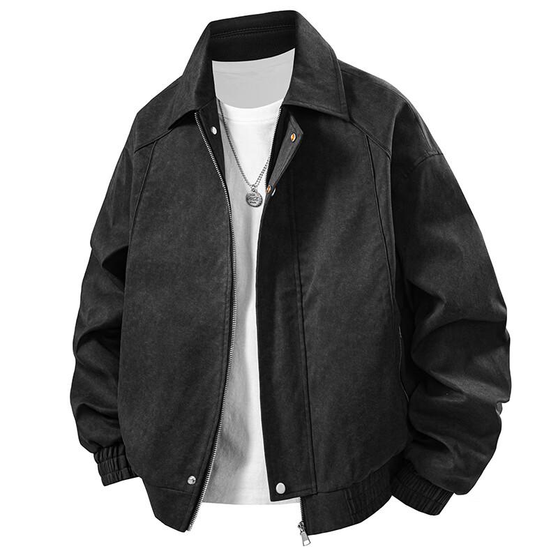 

COVER GAL Men s Retro Trendy Zipper Pocket American Lapel Workwear Jacket XL