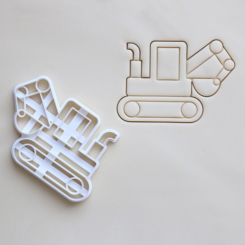 New Creative Cookie Cutter Plastic Excavator Dump Truck Design Mold Stamp for Making Children's Party Cookie DIY Baking Supplies