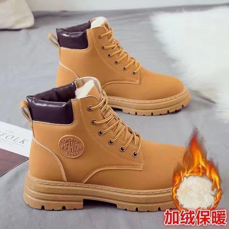 Rhubarb boots winter velvet thickened warm Martin boots retro shoes high-top British style thick-soled leather boots