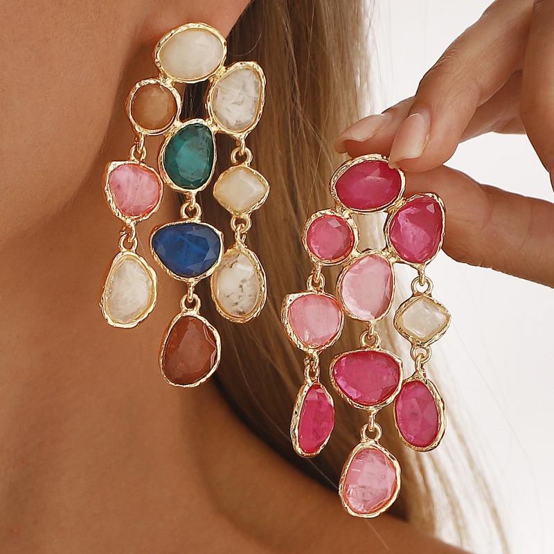 Fashion Colored Resin Fringed Earrings, Fashionable Retro Ethnic Style Exaggerated Earrings