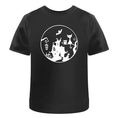 Halloween House Motif Cotton T Shirt Ta026815
