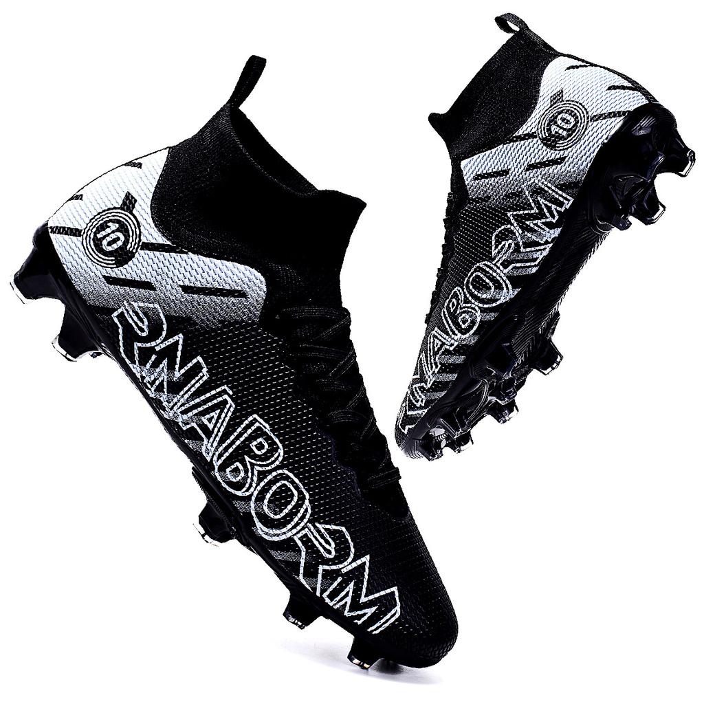 35-45 Men's High-top Football Boots Large Size Long Nails Leather Boys Soccer Shoes Nailing Anti-slip Football Boots