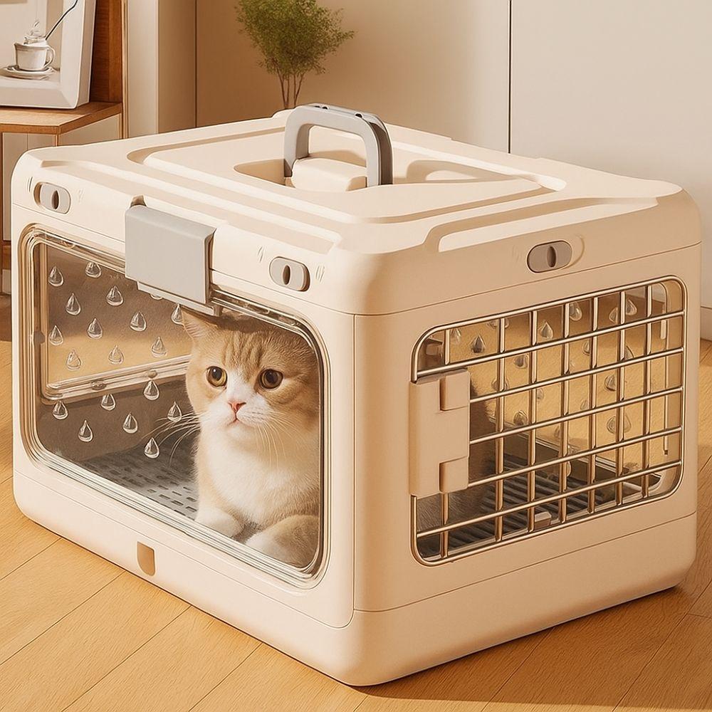 Collapsible Pet Carrier Box Plastic Thickening Foldable Cat Cage with Handle Breathable Pet Travel Cage Car Carrying