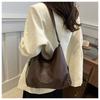 Large Capacity Vintage Style Faux Leather Bucket Bag Simple Solid Color Commuter Shoulder Crossbody Bag