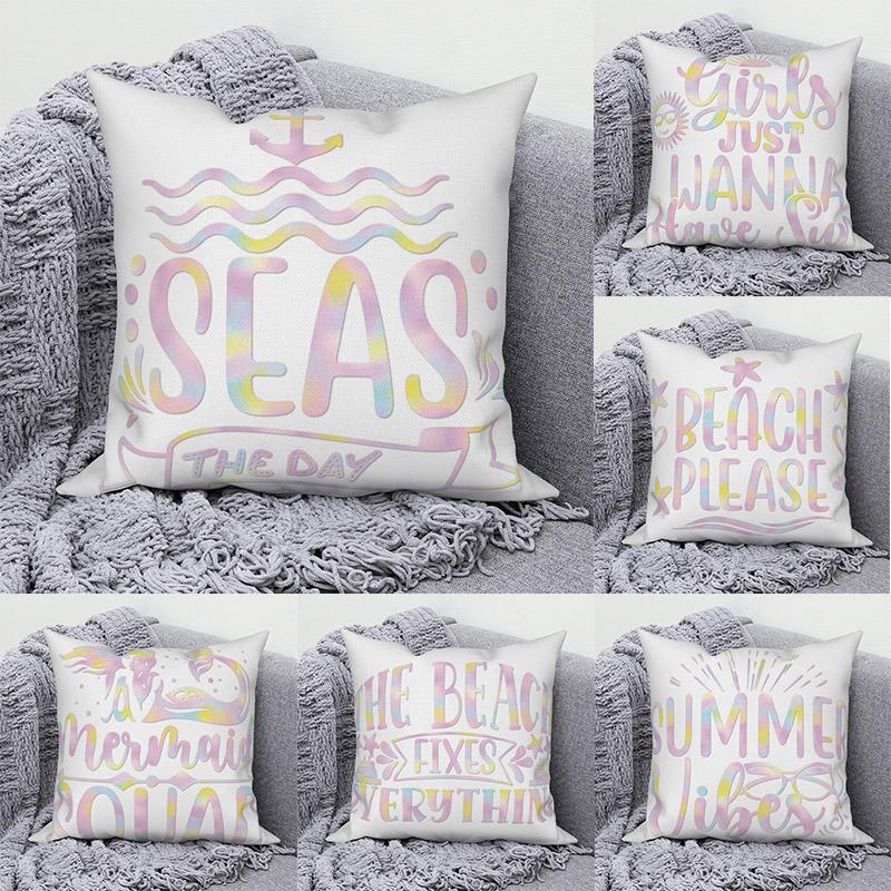 

Pink Summer Sunshine Beach Mermaid Lettering Decorative Throw Pillow Cover Sofa Square Cushion Cover Pillow Cover 45x45cm