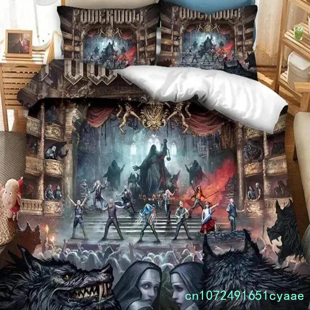 Zestaw pościeli 3D Print Powerwolf Band Poszwa na kołdrę Zestaw do łóżka Poszwa na kołdrę Poszewka na poduszkę Kołdra Rozmiar King Queen Chłopcy Dorośli Zestaw pościeli