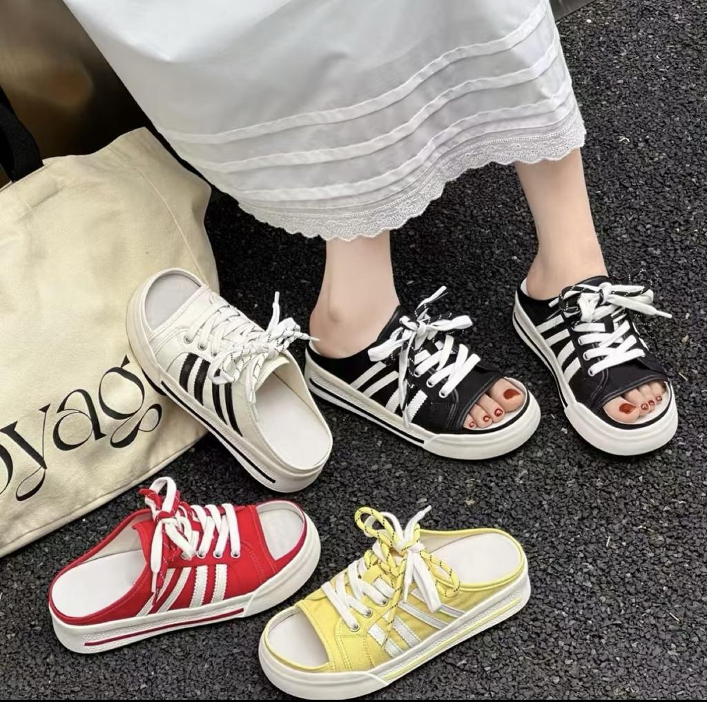 Summer New Fishing Net Bag Head Half Slippers Women's Summer Wear Thick-soled Woven Slippers Hollow Women's Shoes